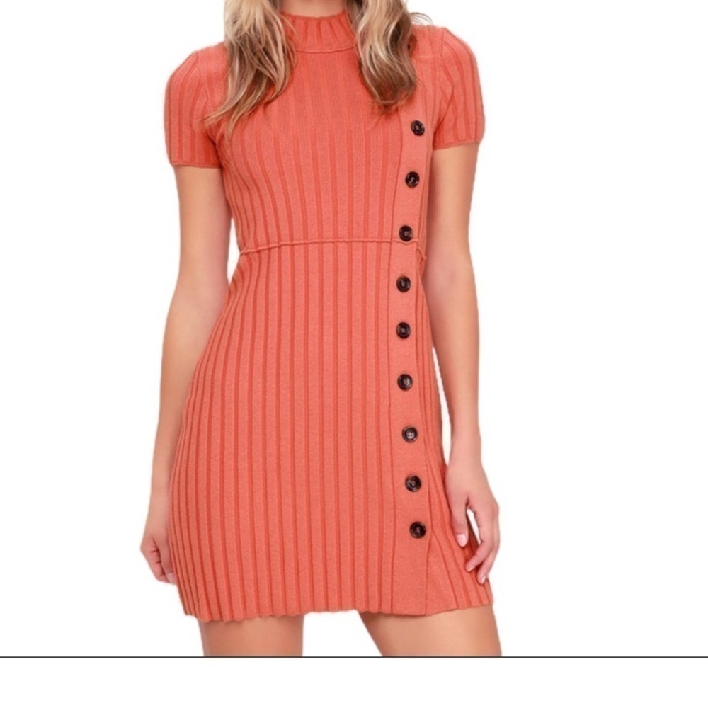 Free People Lorrie Coral Ribbed Sweater Dress